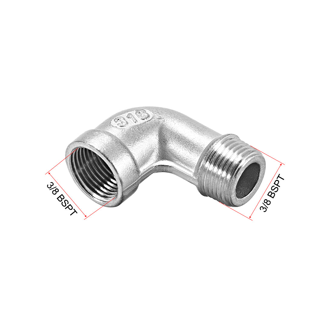 uxcell Uxcell Stainless Steel 316 Pipe Fitting Elbow 3/8BSPT Female x 3/8BSPT Male 3pcs