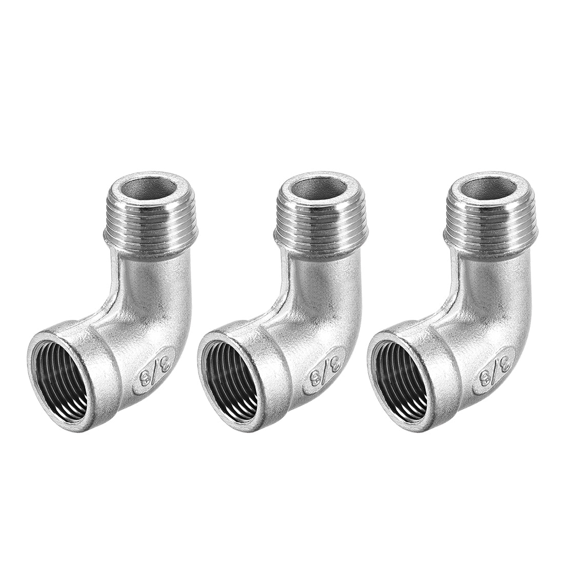 uxcell Uxcell Stainless Steel 316 Pipe Fitting Elbow 3/8BSPT Female x 3/8BSPT Male 3pcs