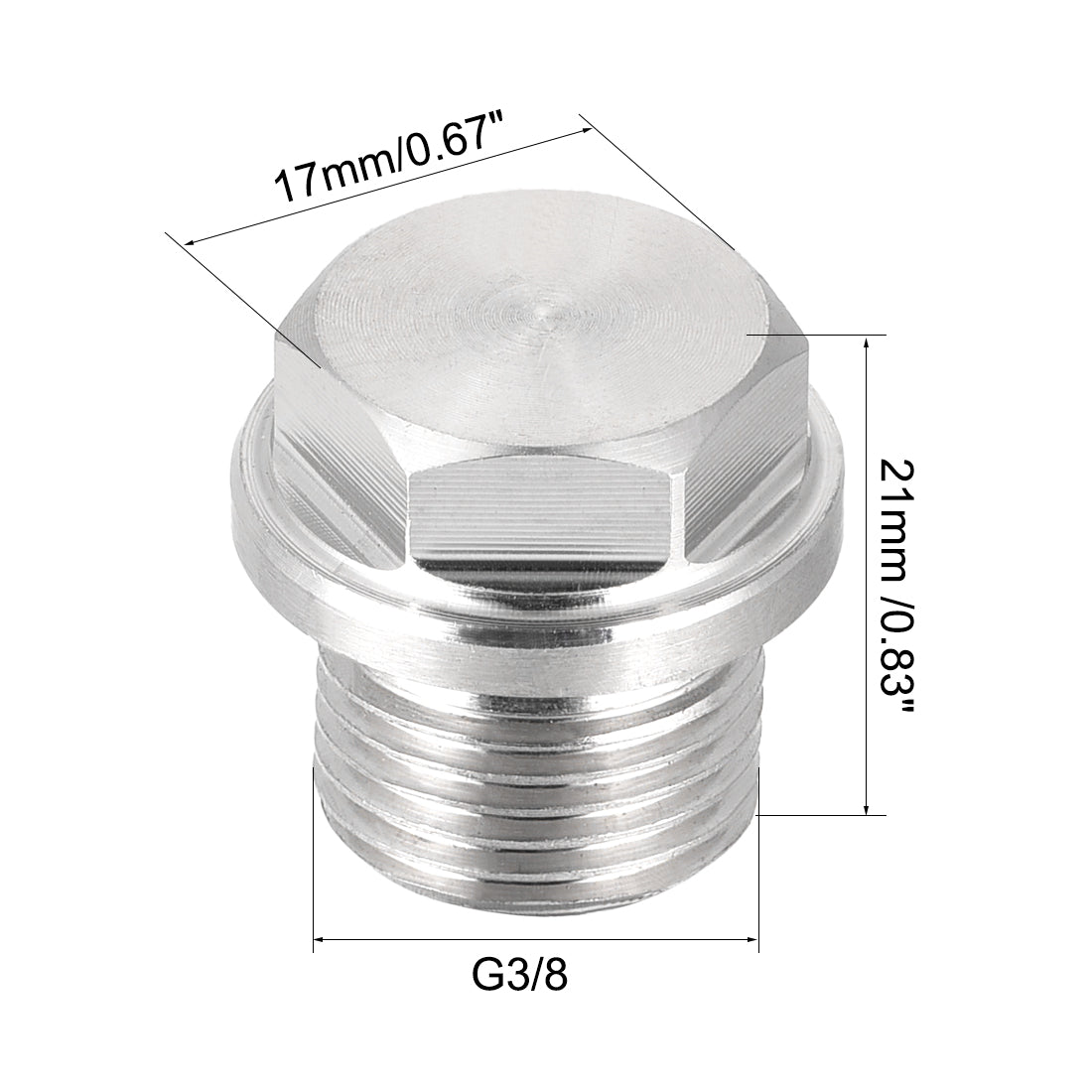 uxcell Uxcell G3/8 Male Outer Hex Head Plug 304 Stainless Steel Solid Thread Pipe Fitting