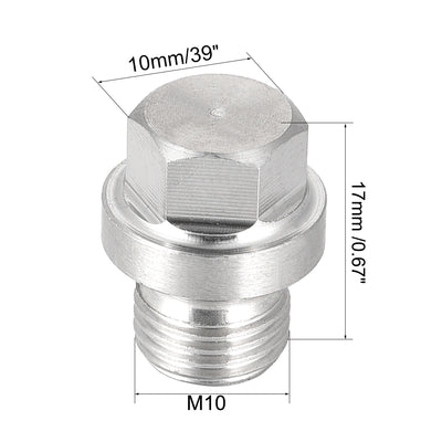 Harfington Uxcell M10 x 1 Male Outer Hex Head Plug - 304 Stainless Steel Solid Thread Corrosion Resistant Bung Plug Pipe Fitting 3Pcs