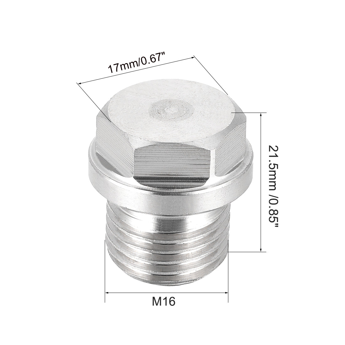 uxcell Uxcell M16 x 1.5 Male Outer Hex Head Plug - 304 Stainless Steel Solid Thread Corrosion Resistant Bung Plug Pipe Fitting