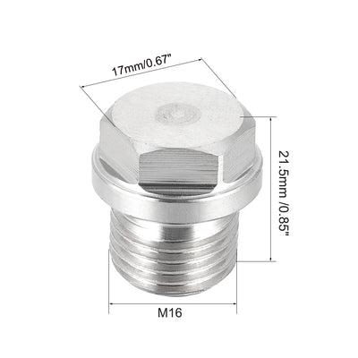 Harfington Uxcell M16 x 1.5 Male Outer Hex Head Plug - 304 Stainless Steel Solid Thread Corrosion Resistant Bung Plug Pipe Fitting