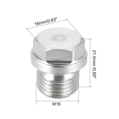 Harfington Uxcell M16 x 1.5 Male Outer Hex Head Plug - 304 Stainless Steel Solid Thread Corrosion Resistant Bung Plug Pipe Fitting 3Pcs