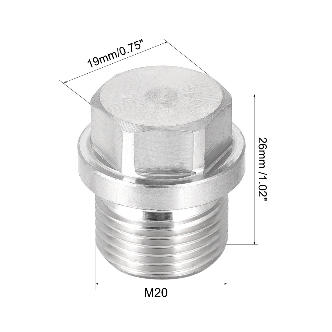 uxcell Uxcell M20 x 1.5 Male Outer Hex Head Plug - 304 Stainless Steel Solid Thread Corrosion Resistant Bung Plug Pipe Fitting