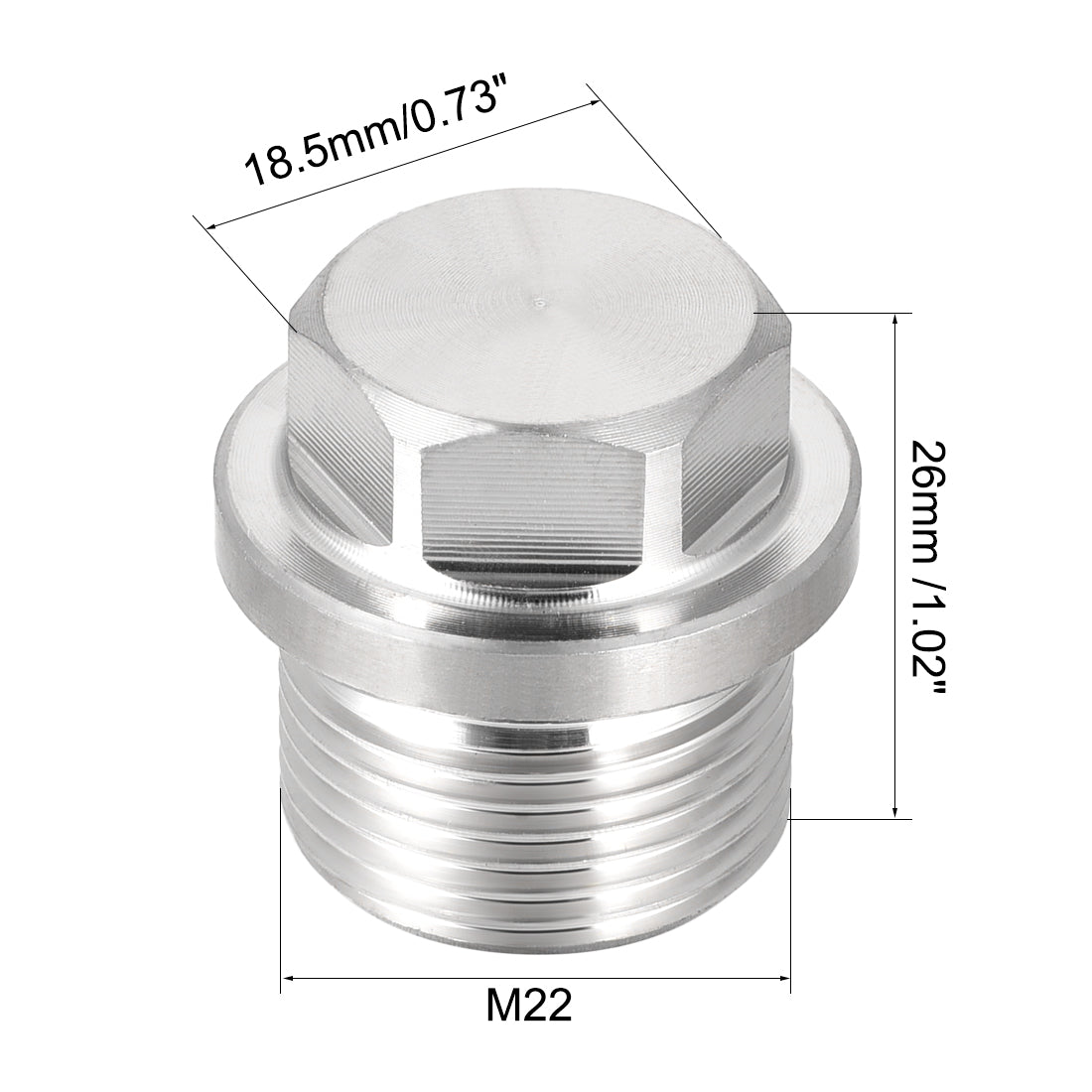 uxcell Uxcell M22 x 1.5 Male Outer Hex Head Plug - 304 Stainless Steel Solid Thread Corrosion Resistant Bung Plug Pipe Fitting