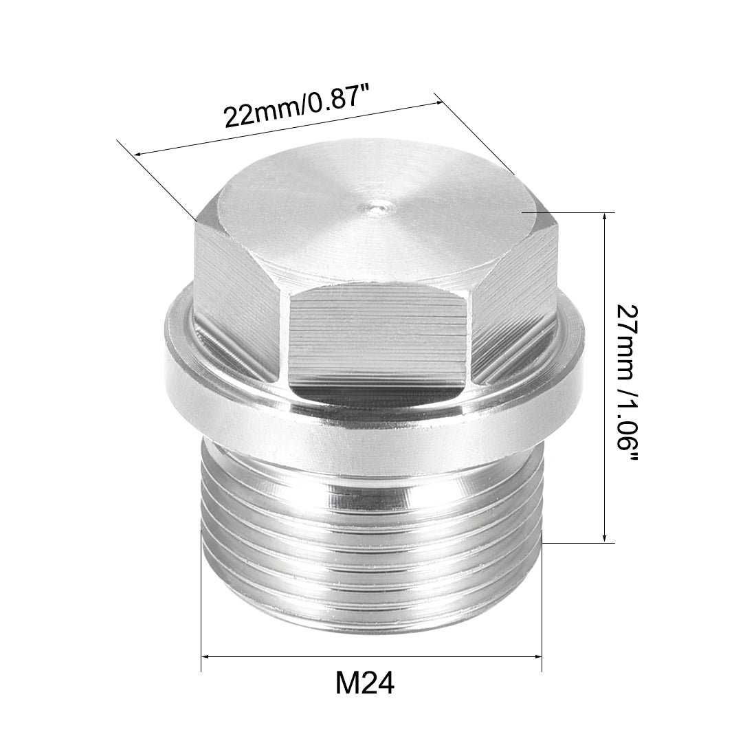 uxcell Uxcell M24 x 1.5 Male Outer Hex Head Plug - 304 Stainless Steel Solid Thread Corrosion Resistant Bung Plug Pipe Fitting