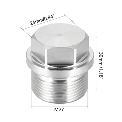 Harfington Uxcell M27 x 1.5 Male Outer Hex Head Plug - 304 Stainless Steel Solid Thread Corrosion Resistant Bung Plug Pipe Fitting