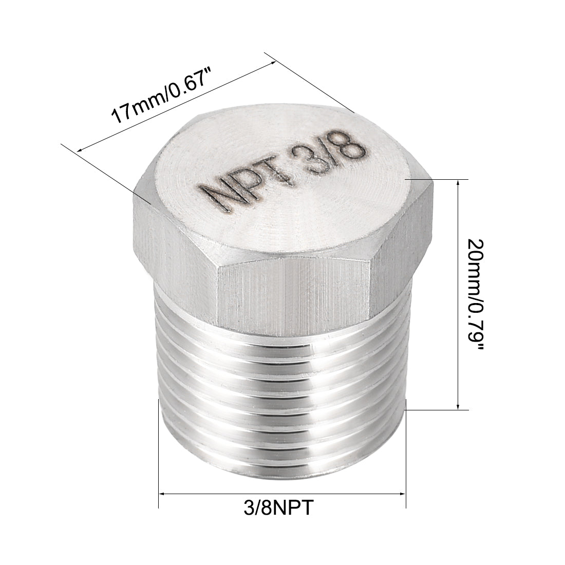 uxcell Uxcell 3/8NPT Male Outer Hex Head Plug - 304 Stainless Steel Solid Thread Corrosion Resistant Bung Plug Pipe Fitting