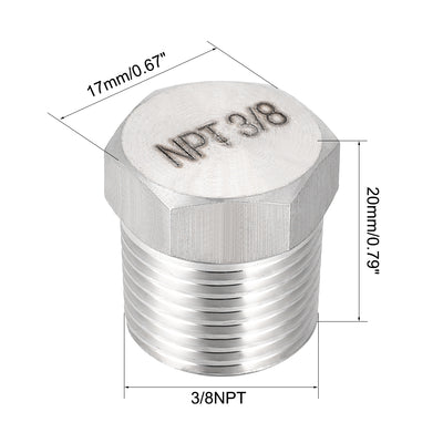 Harfington Uxcell 3/8NPT Male Outer Hex Head Plug - 304 Stainless Steel Solid Thread Corrosion Resistant Bung Plug Pipe Fitting