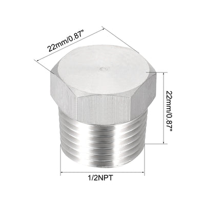 Harfington Uxcell 1/2NPT Male Outer Hex Head Plug - 304 Stainless Steel Solid Thread Corrosion Resistant Bung Plug Pipe Fitting 3Pcs