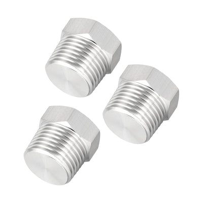 Harfington Uxcell 1/2NPT Male Outer Hex Head Plug - 304 Stainless Steel Solid Thread Corrosion Resistant Bung Plug Pipe Fitting 3Pcs