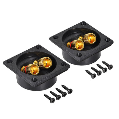 Harfington Uxcell 2-Way Square Speaker Box Terminal Binding Post Stereo Screw Cup Connectors Subwoofer Plugs 2pcs