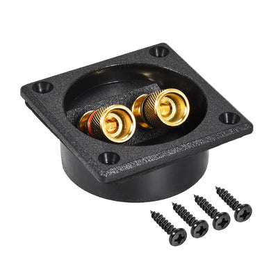 Harfington Uxcell 2-Way Square Speaker Box Terminal Binding Post Stereo Screw Connectors Subwoofer Plugs Black 1pcs