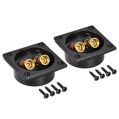 Harfington Uxcell 2-Way Square Speaker Box Terminal Binding Post Stereo Screw Connectors Subwoofer Plugs Black 2pcs