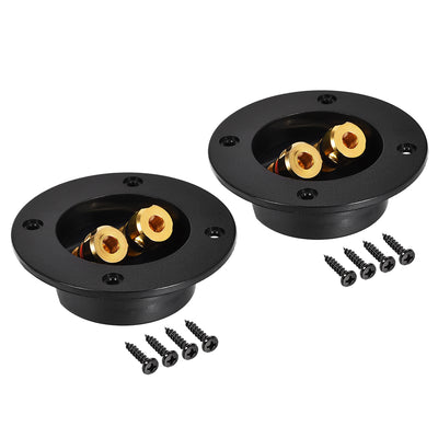 Harfington Uxcell 2-Way Round  Speaker Box Terminal Binding Post Stereo Screw Cup Connectors Subwoofer Plugs Black 2pcs