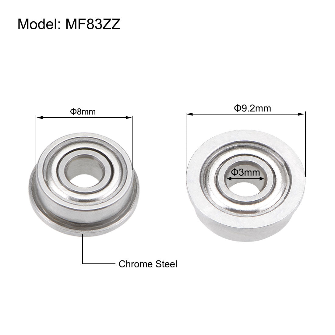 uxcell Uxcell MF83ZZ Flanschkugellager 3x8x3mm abgeschirmte Chromstahllager