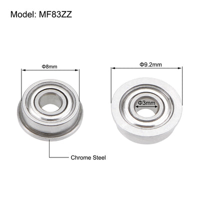 Harfington Uxcell MF83ZZ Flanschkugellager 3x8x3mm abgeschirmte Chromstahllager