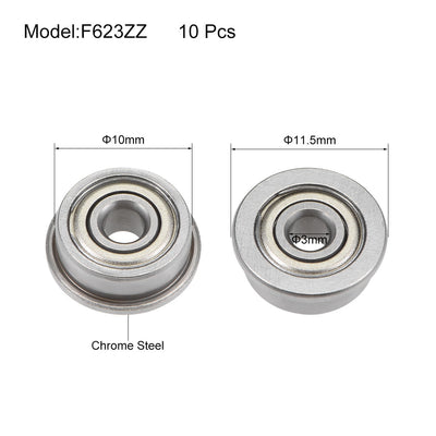 Harfington Uxcell F623ZZ Flange Ball Bearing 3x10x4mm Shielded Chrome Bearings 10pcs