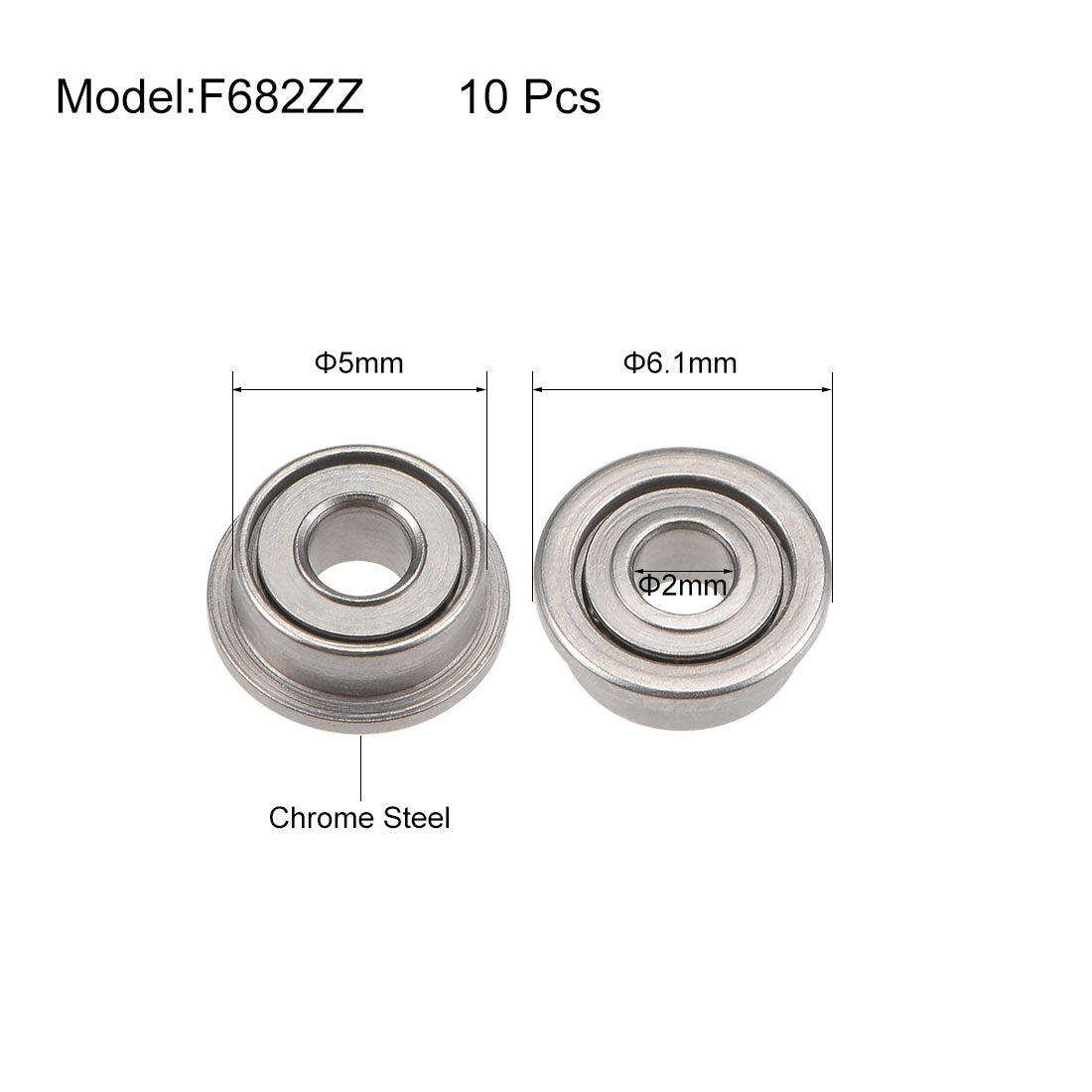 uxcell Uxcell F682ZZ Flange Ball Bearing 2x5x2.3mm Shielded Chrome Bearings 10pcs