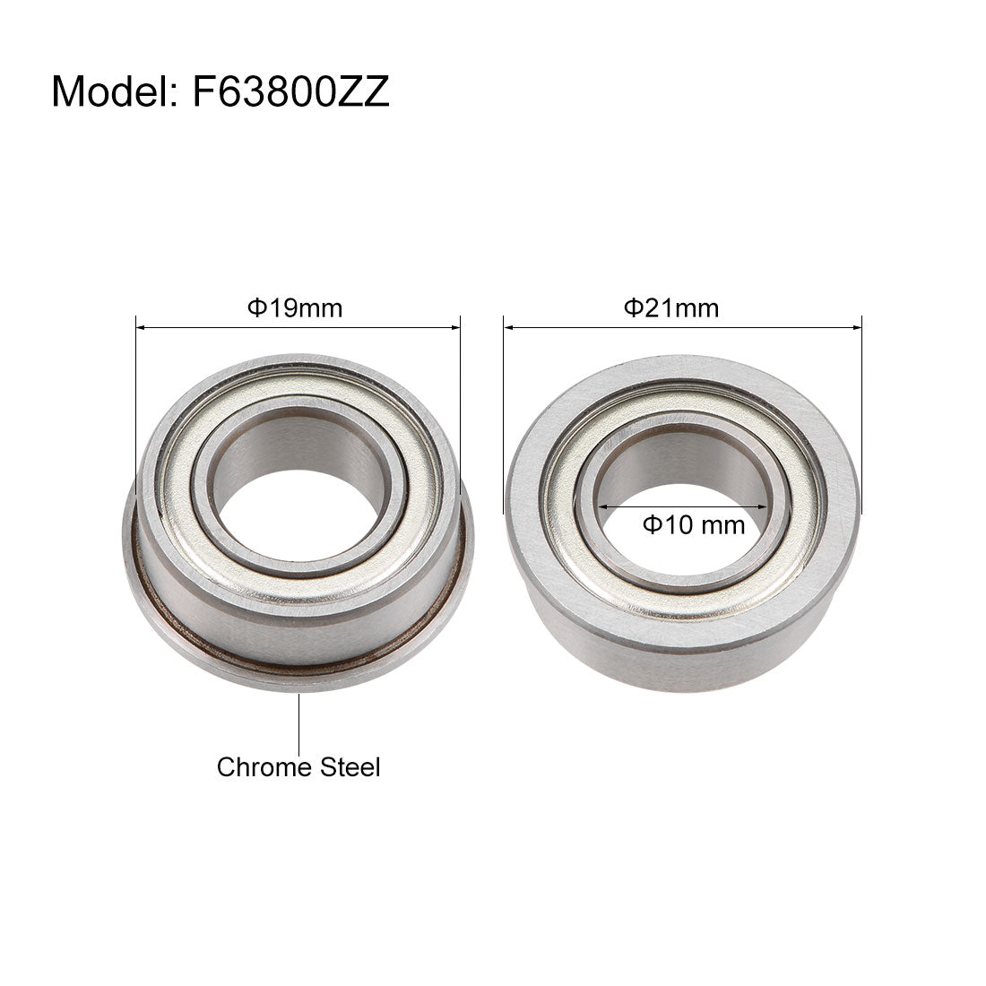 uxcell Uxcell F63800ZZ Flange Ball Bearing 10x19x7mm Shielded Chrome Bearings