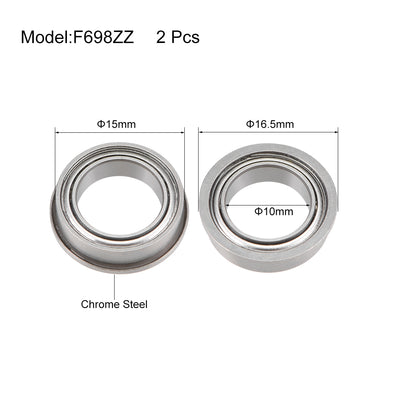 Harfington Uxcell F6700ZZ Flange Ball Bearing 10x15x4mm Shielded Chrome Bearings 2pcs