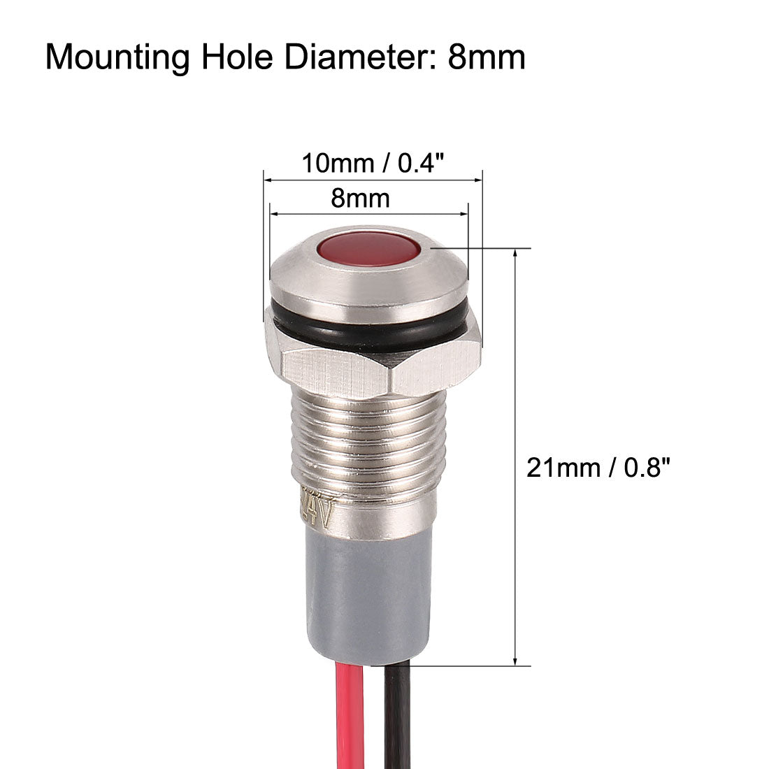 uxcell Uxcell Signal Indicator Light AC/DC 12V-24V 8mm Red LED Metal Shell