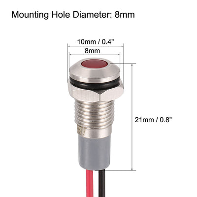 Harfington Uxcell Signal Indicator Light AC/DC 12V-24V 8mm Red LED Metal Shell