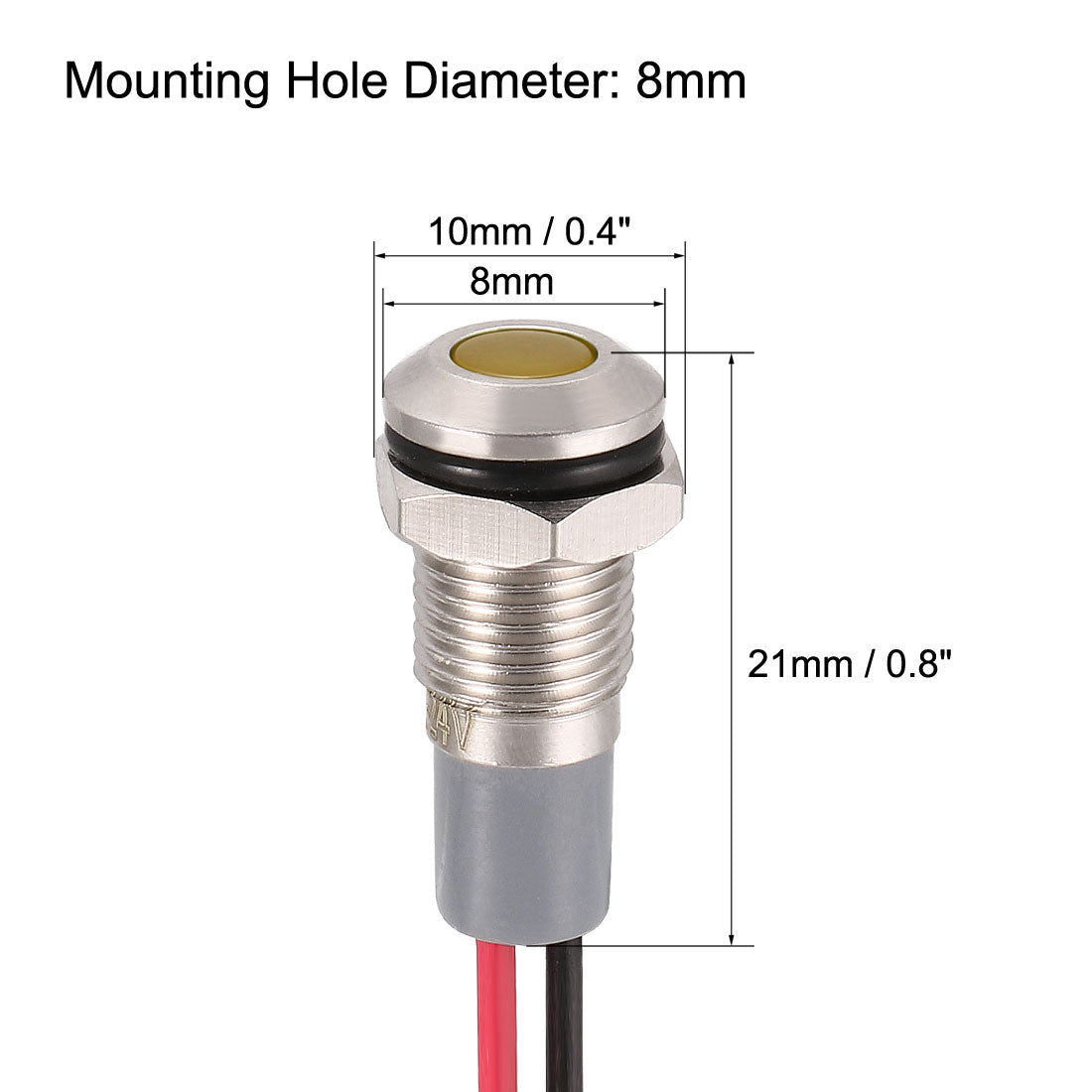 uxcell Uxcell Signal Indicator Light AC/DC 12V-24V 8mm Yellow LED Metal Shell