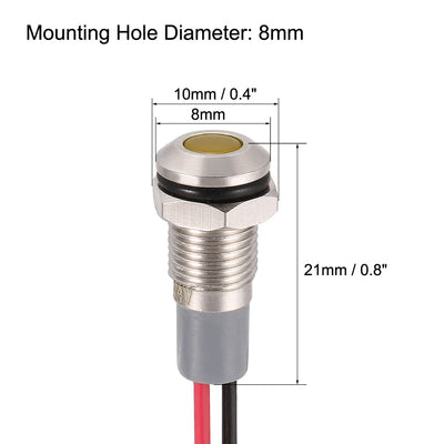 Harfington Uxcell Signal Indicator Light AC/DC 12V-24V 8mm Yellow LED Metal Shell