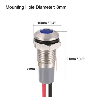 Harfington Uxcell Signal Indicator Light AC/DC 12V-24V 8mm Blue LED Metal Shell