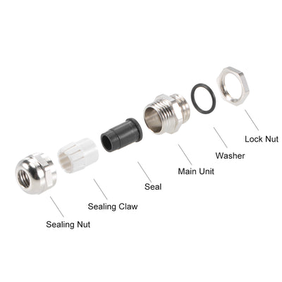 Harfington Uxcell M12x1.5 Cable Gland 3mm-6.5mm Wire Hole Waterproof Metal Joint Adjustable Locknut with Washer 5pcs