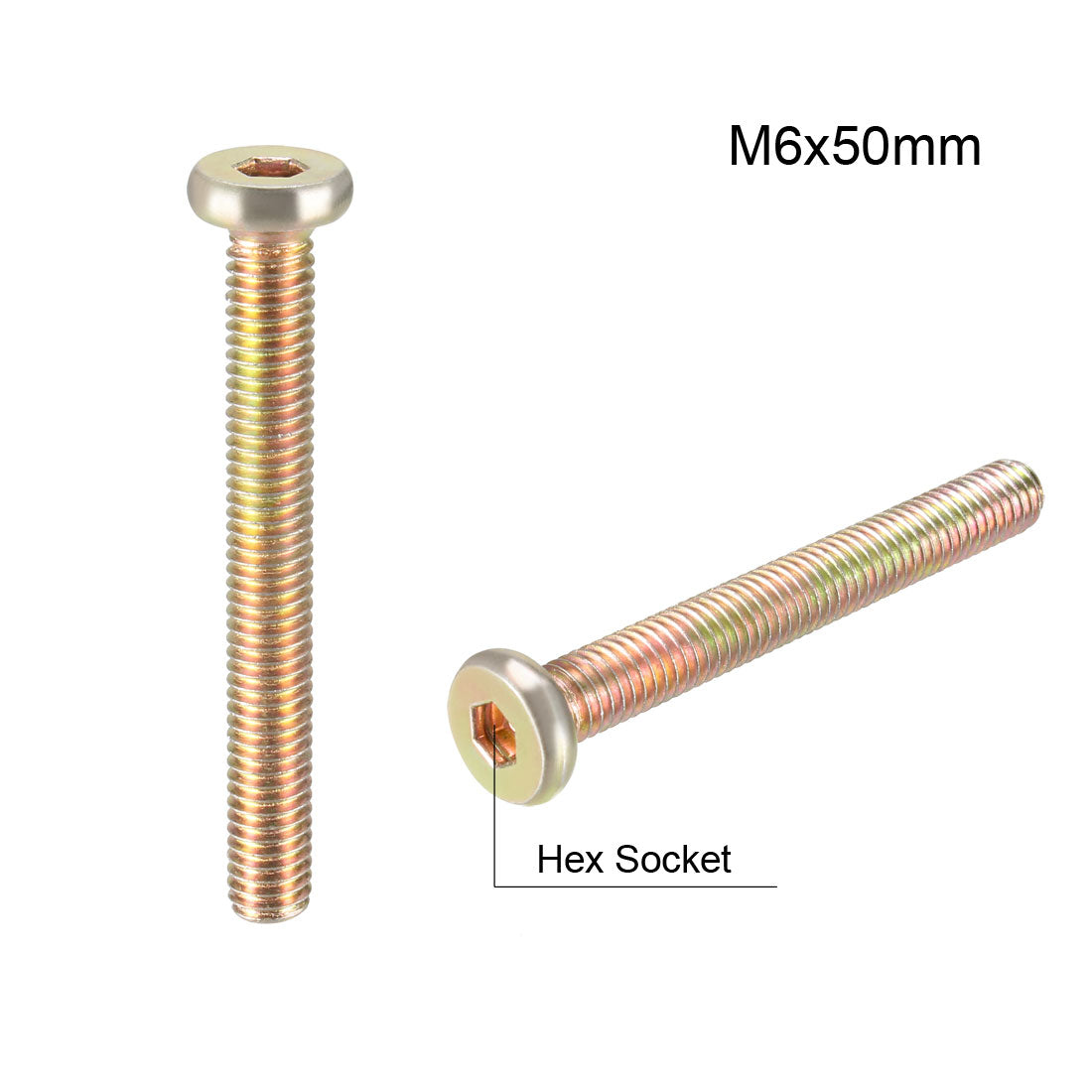 uxcell Uxcell M6x50mm Furniture Screw Hex Socket Zinc Plated Full Thread Carbon Steel 10Pcs