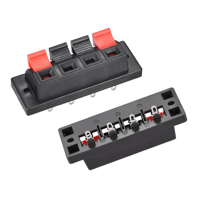 Harfington Uxcell 4 Ways Spring Speaker Terminal Clip Push Release Connector Audio Cable Terminals Strip Block Black Red WP4-10 10Pcs