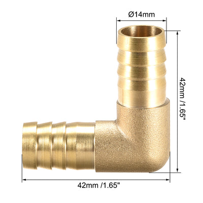 Harfington Uxcell 14mm Barb Brass Hose Fitting 90 Degree Elbow Pipe Connector Coupler Tubing 4pcs