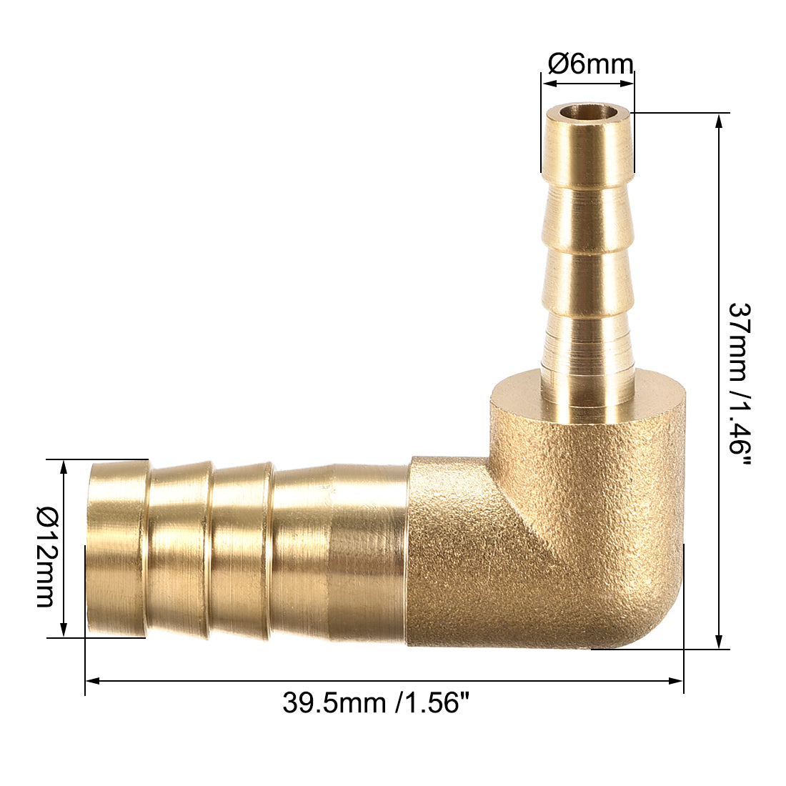 uxcell Uxcell 12mm to 6mm Barb Brass Hose Fitting 90 Degree Elbow Pipe Connector Coupler 2pcs