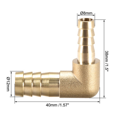 Harfington Uxcell 12mm to 8mm Barb Brass Hose Fitting 90 Degree Elbow Pipe Connector Coupler