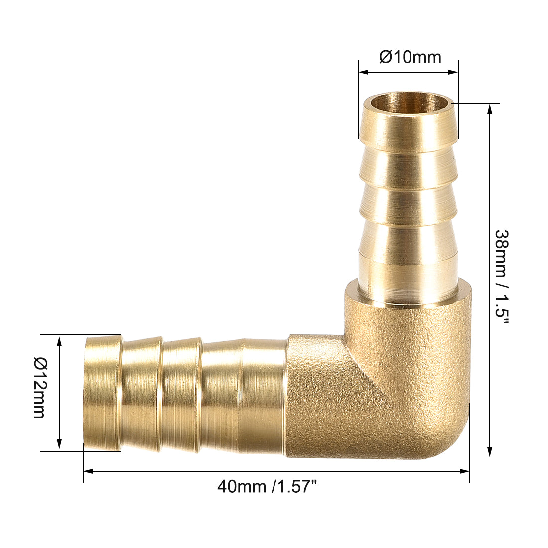 uxcell Uxcell 12mm to 10mm Barb Brass Hose Fitting 90 Degree Elbow Pipe Connector Coupler