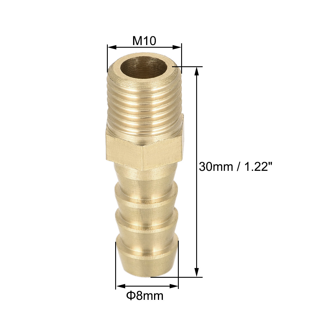 uxcell Uxcell Brass Fitting Connector Metric M10-1 Male to Barb Fit Hose ID 8mm 4pcs