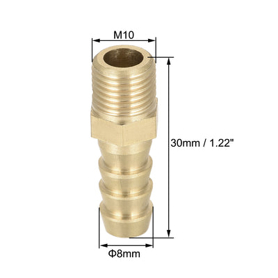 Harfington Uxcell Brass Fitting Connector Metric M10-1 Male to Barb Fit Hose ID 8mm 4pcs