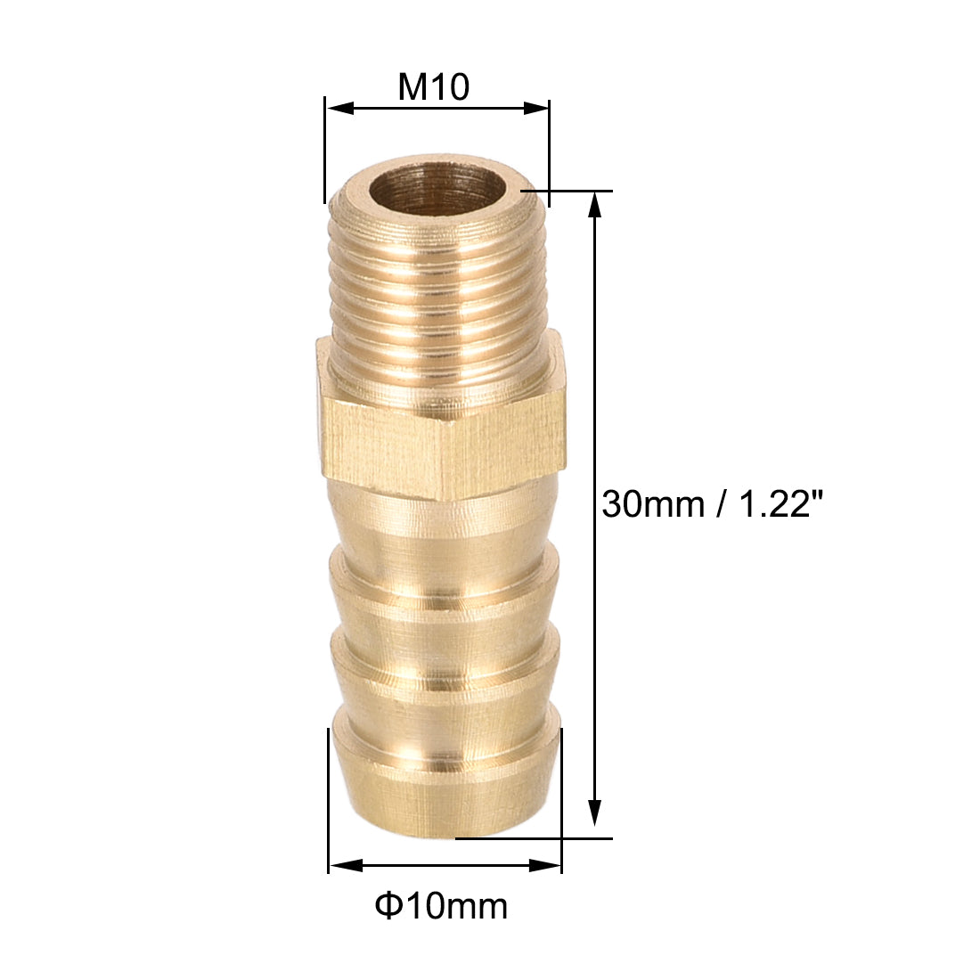 uxcell Uxcell Brass Fitting Connector Metric M10-1 Male to Barb Fit Hose ID 10mm 4pcs