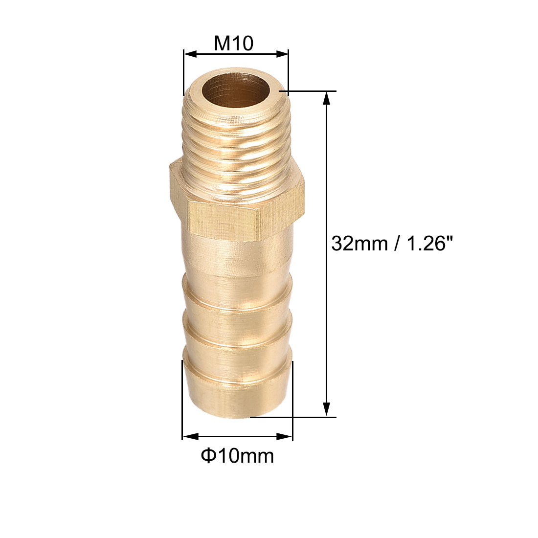 uxcell Uxcell Verbindungsstück aus Messing metrischer Stecker an Schlauch mit Widerhaken 10 mm x M10 x 1,25 (2 Stück)