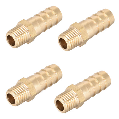 Harfington Uxcell Brass Fitting Connector Metric M10-1.25 Male to Barb Fit Hose ID 10mm 4pcs