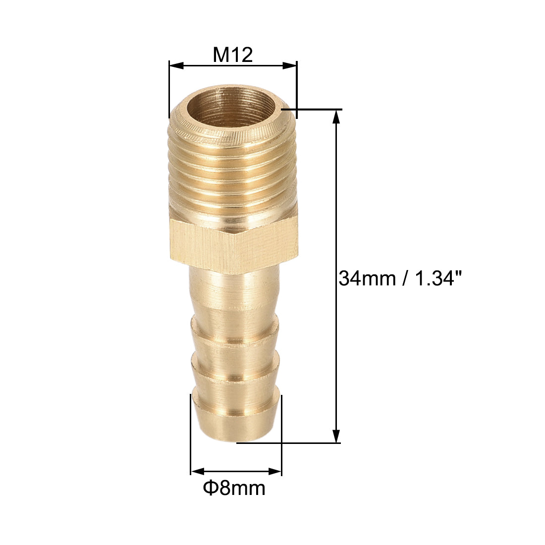 uxcell Uxcell Verbindungsstück aus Messing metrischer Stecker an Schlauch mit Widerhaken 8 mm x M12 x 1,25 (2 Stück)