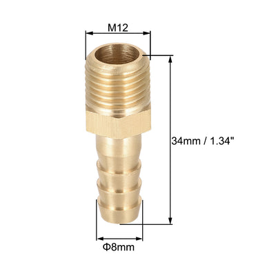 Harfington Uxcell Verbindungsstück aus Messing metrischer Stecker an Schlauch mit Widerhaken 8 mm x M12 x 1,25 (2 Stück)