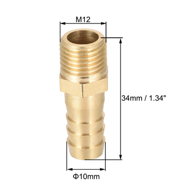 Harfington Uxcell Brass Fitting Connector Metric M12-1.25 Male to Barb Fit Hose ID 10mm 2pcs