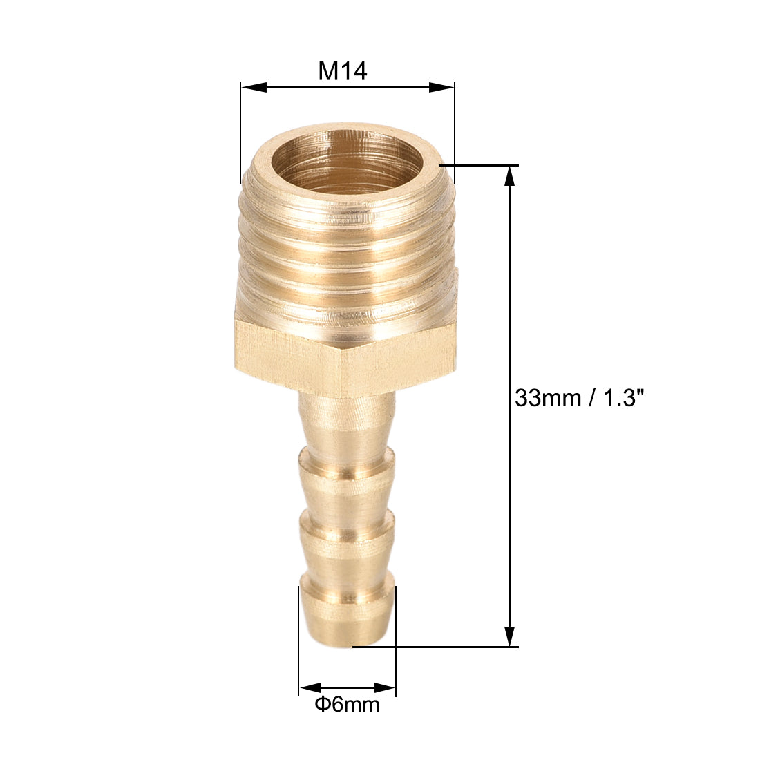 uxcell Uxcell Brass Fitting Connector Metric M14-1.5 Male to Barb Fit Hose ID 6mm 4pcs