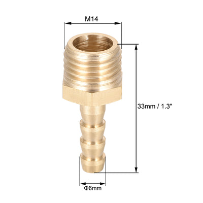 Harfington Uxcell Brass Fitting Connector Metric M14-1.5 Male to Barb Fit Hose ID 6mm 4pcs