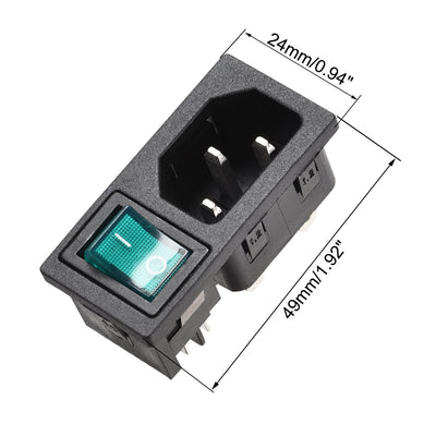 Harfington Uxcell IEC320 C14 Inlet Module Connector Male Power Socket w Switch AC 250V 10A Green 1pcs