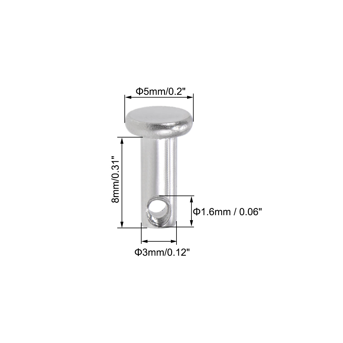 uxcell Uxcell Single Hole Clevis Pins - 3mm x 8mm Flat Head 304 Stainless Steel Link Hinge Pin 20Pcs