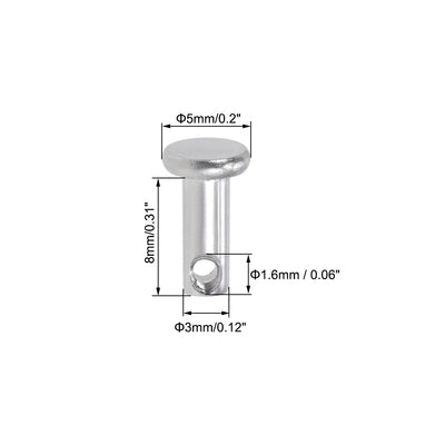 Harfington Uxcell Single Hole Clevis Pins - 3mm x 8mm Flat Head 304 Stainless Steel Link Hinge Pin 20Pcs